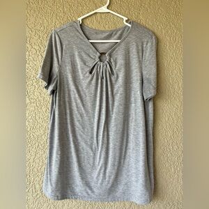 SHEIN Gray Short Sleeve Top with Keyhole Detail